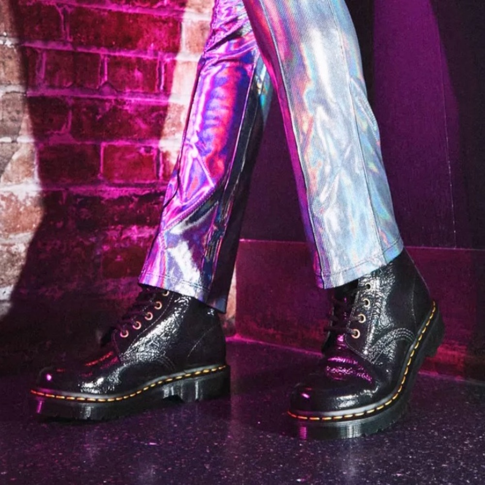 Dr. Martens 1460 Distressed Patent Black Lace Up Boots